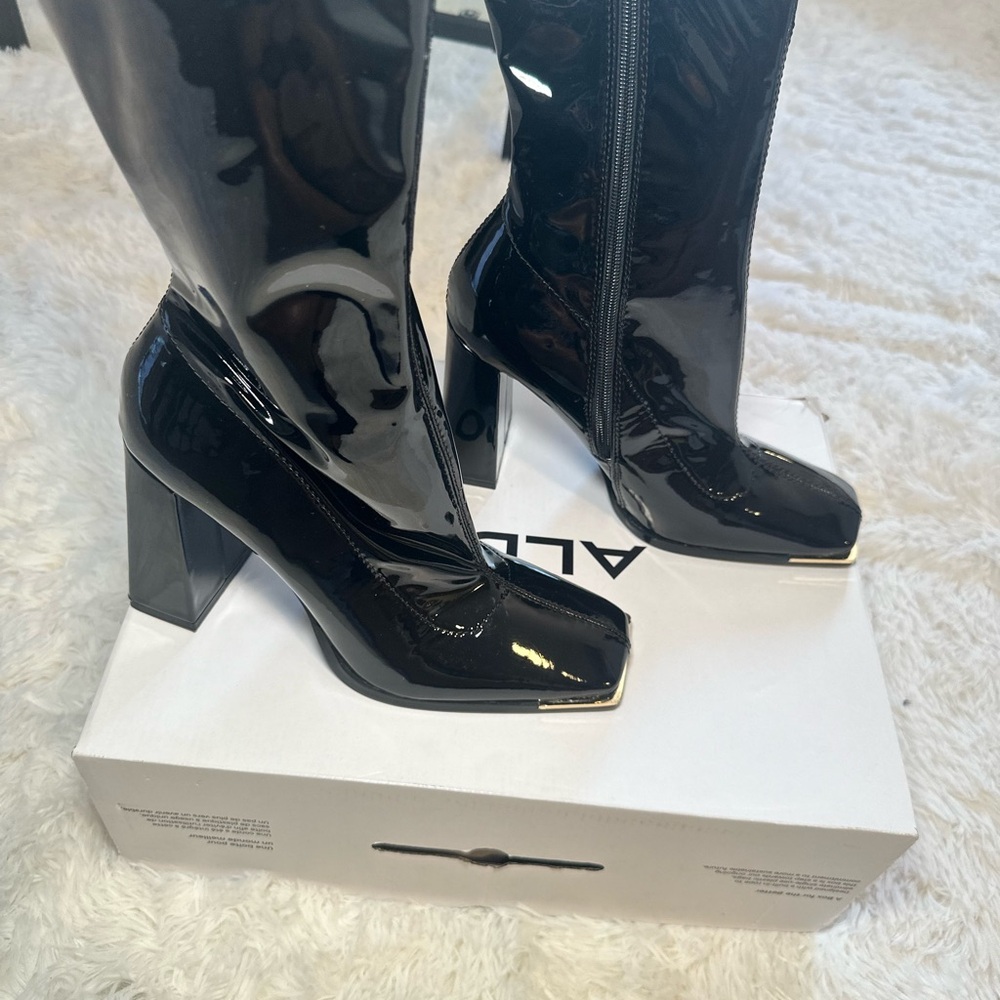 Aldo Black Patent Leather Heeled Boots